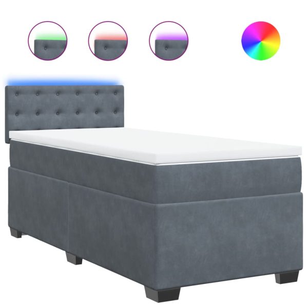 Pat box spring cu saltea, gri închis, 90×190 cm, catifea