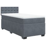 Pat box spring cu saltea, gri închis, 90×190 cm, catifea
