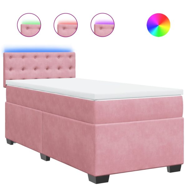 Pat box spring cu saltea, roz, 90×190 cm, catifea
