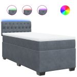 Pat box spring cu saltea, gri închis, 90×190 cm, catifea