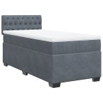 Pat box spring cu saltea, gri închis, 90×190 cm, catifea
