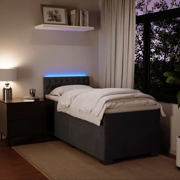 Pat box spring cu saltea, gri închis, 90×190 cm, catifea
