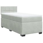 Pat box spring cu saltea, gri deschis, 90×190 cm, catifea