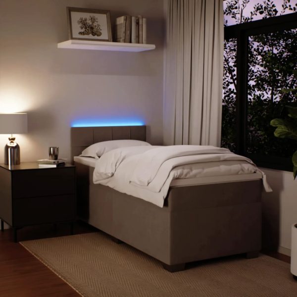 Pat box spring cu saltea, gri deschis, 90×190 cm, catifea