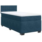 Pat box spring cu saltea, albastru, 90×190 cm, catifea