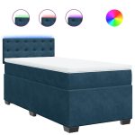 Pat box spring cu saltea, albastru, 90×200 cm, catifea