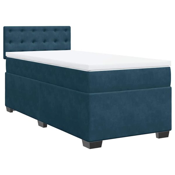 Pat box spring cu saltea, albastru, 90×200 cm, catifea