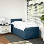 Pat box spring cu saltea, albastru, 90×200 cm, catifea