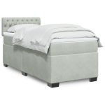 Pat box spring cu saltea, gri deschis, 90×200 cm, catifea