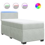 Pat box spring cu saltea, gri deschis, 100×200 cm, catifea