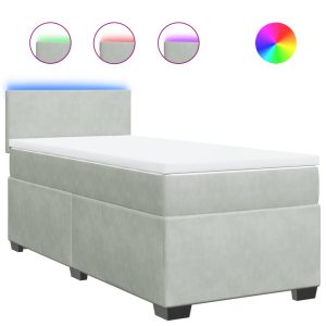 Pat box spring cu saltea, gri deschis, 100×200 cm, catifea