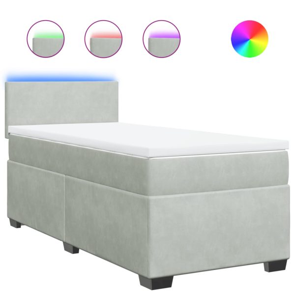 Pat box spring cu saltea, gri deschis, 100×200 cm, catifea