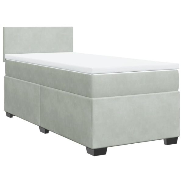 Pat box spring cu saltea, gri deschis, 100×200 cm, catifea