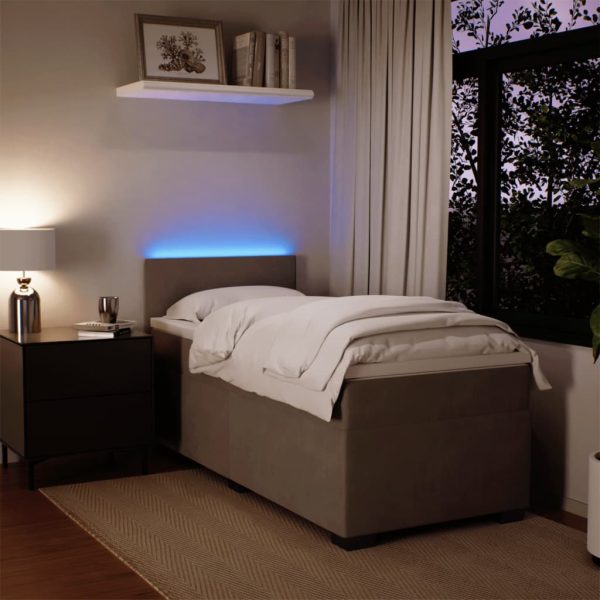 Pat box spring cu saltea, gri deschis, 100×200 cm, catifea