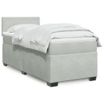 Pat box spring cu saltea, gri deschis, 100×200 cm, catifea
