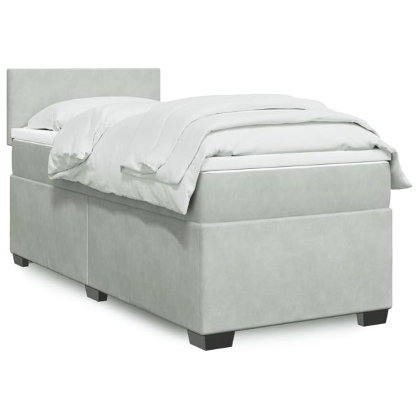 Pat box spring cu saltea, gri deschis, 100×200 cm, catifea