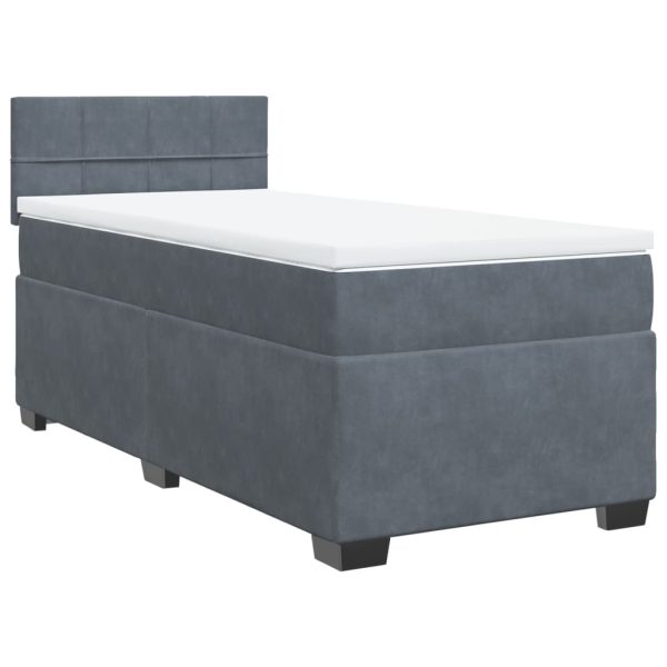 Pat box spring cu saltea, gri închis, 100×200 cm, catifea