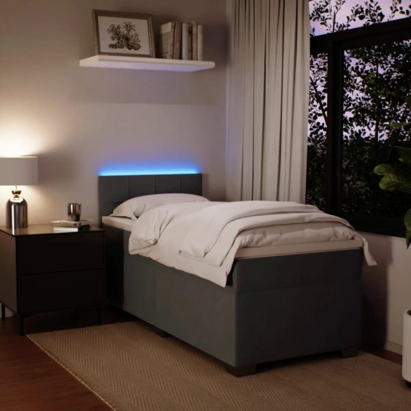 Pat box spring cu saltea, gri închis, 100×200 cm, catifea