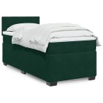 Pat box spring cu saltea, verde închis, 100×200 cm, catifea
