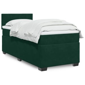 Pat box spring cu saltea, verde închis, 100×200 cm, catifea