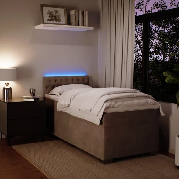 Pat box spring cu saltea, gri deschis, 100×200 cm, catifea