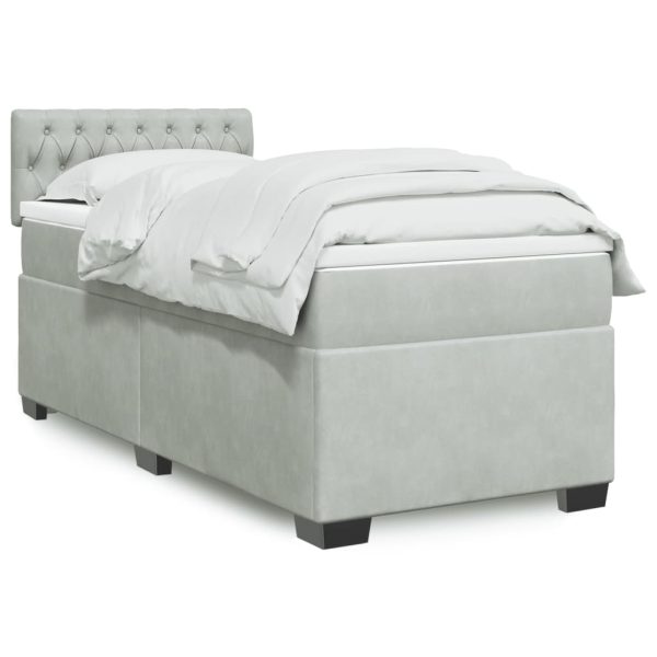 Pat box spring cu saltea, gri deschis, 100×200 cm, catifea