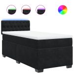 Pat box spring cu saltea, negru, 100×200 cm, catifea