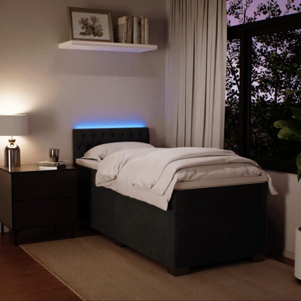 Pat box spring cu saltea, negru, 100×200 cm, catifea