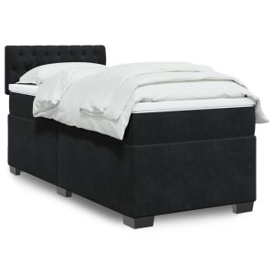 Pat box spring cu saltea, negru, 100×200 cm, catifea