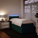 Pat box spring cu saltea, verde închis, 100×200 cm, catifea