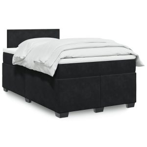 Pat box spring cu saltea, negru, 120×190 cm, catifea