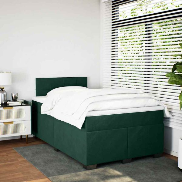 Pat box spring cu saltea, verde închis, 120×190 cm, catifea