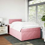Pat box spring cu saltea, negru, 120×190 cm, catifea