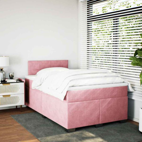 Pat box spring cu saltea, negru, 120×190 cm, catifea