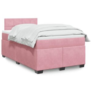 Pat box spring cu saltea, negru, 120×190 cm, catifea