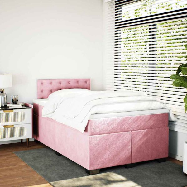 Pat box spring cu saltea, negru, 120×190 cm, catifea