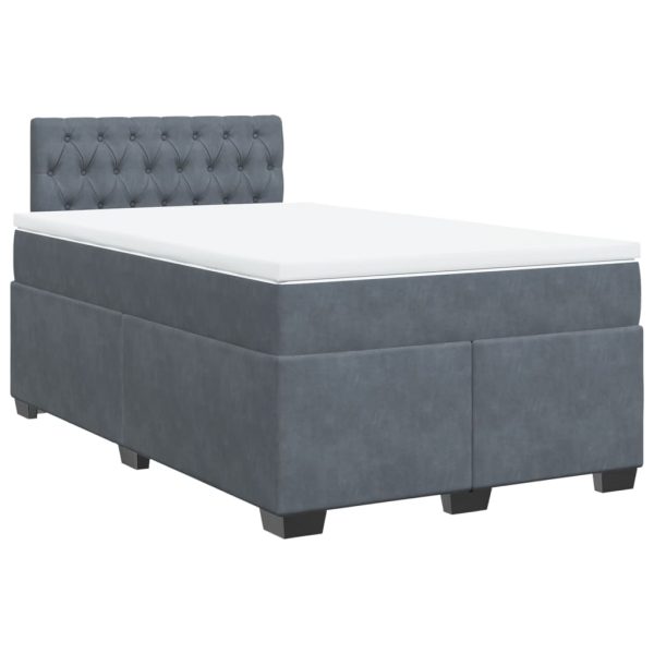 Pat box spring cu saltea, gri închis, 120×200 cm, catifea
