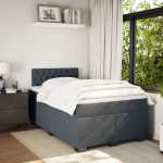 Pat box spring cu saltea, gri închis, 120×200 cm, catifea