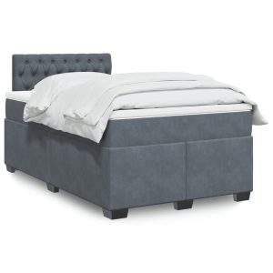 Pat box spring cu saltea, gri închis, 120×200 cm, catifea