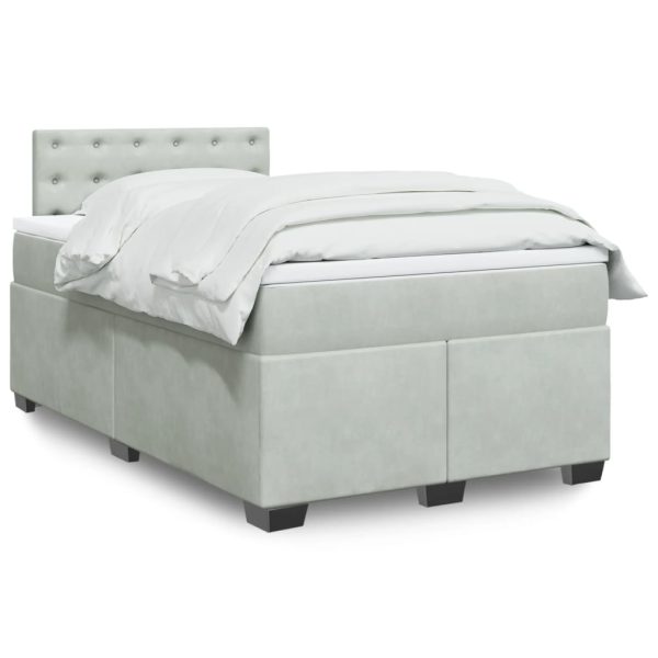 Pat continental cu saltea, gri deschis, 120×200 cm, catifea
