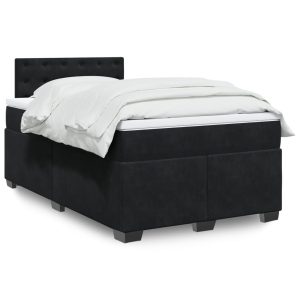 Pat box spring cu saltea, negru, 120×200 cm, catifea