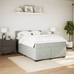 Pat box spring cu saltea, gri deschis, 140×190 cm, catifea