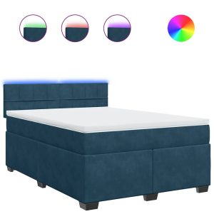 Pat box spring cu saltea, albastru, 140×190 cm, catifea