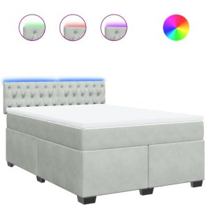 Pat box spring cu saltea, gri deschis, 140×190 cm, catifea