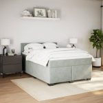 Pat box spring cu saltea, gri deschis, 140×190 cm, catifea