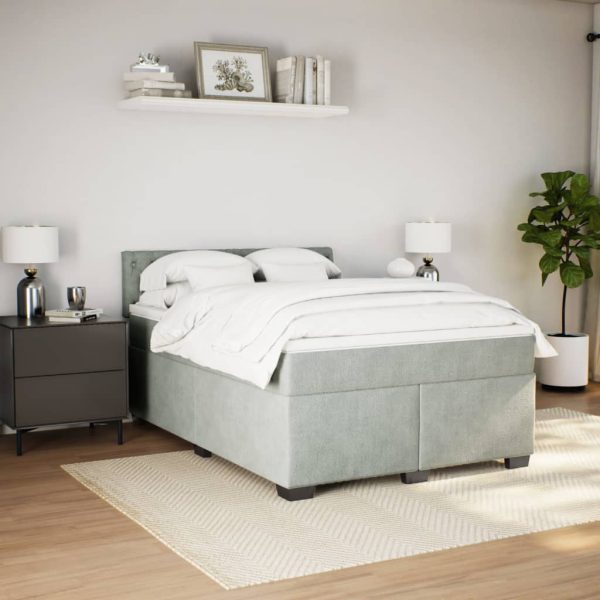 Pat box spring cu saltea, gri deschis, 140×190 cm, catifea