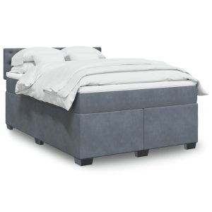 Pat box spring cu saltea, gri închis, 140×190 cm, catifea