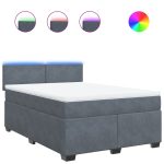 Pat box spring cu saltea, gri închis, 140×200 cm, catifea