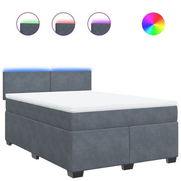 Pat box spring cu saltea, gri închis, 140×200 cm, catifea