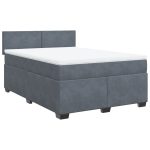 Pat box spring cu saltea, gri închis, 140×200 cm, catifea